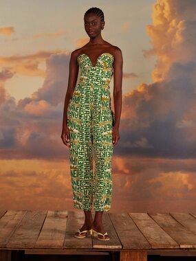 Farm Rio Off-White Banana Typography Strapless Jumpsuit NWT size XS